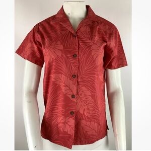 Vintage T & L Muumuu Factory Womens Sz S Hawaiian Button Shirt Red Polyester